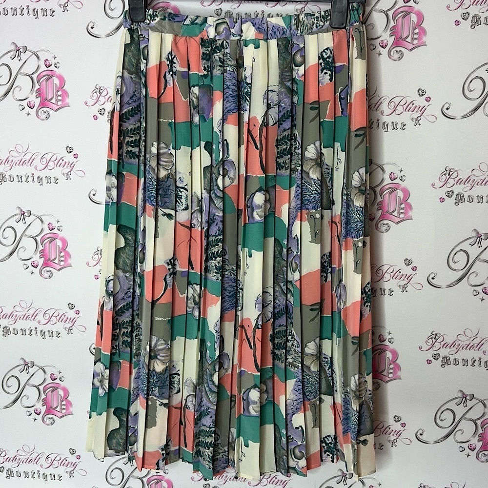 Floral Skirt pleated flowers vintage stripes Multicolor retro flowy comfy
